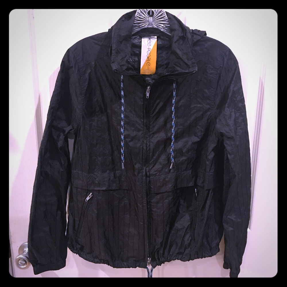 Free People Black Nylon Jacket, Size Small